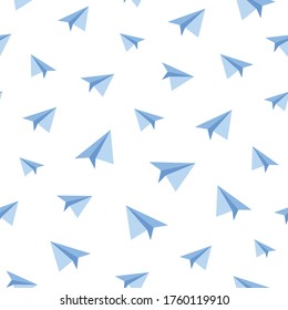 The paper airplane vector illustration. Stylish pattern in a gentle and plain style. Fashion art. Seamless pattern. For cards, gift wrapping. On white background. Light Blue. Eps 10