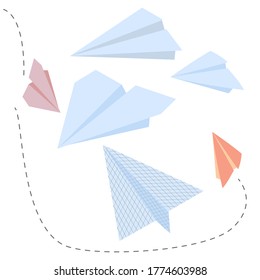 Paper airplane. Vector is isolated on a white background. Back to school