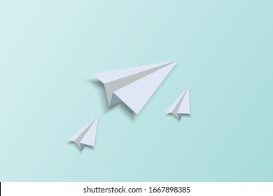 Paper airplane vector On light blue background