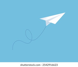Paper airplane vector. Origami paper airplane flying in the air.