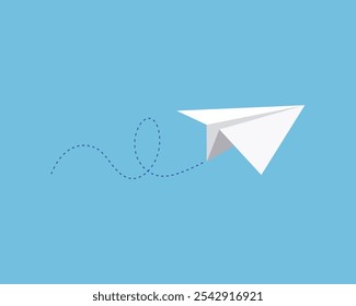 Paper airplane vector. Origami paper airplane flying in the air.