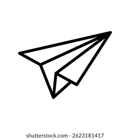 Vetor de avião de papel para diversão escolar e atividade criativa. Ícone de plano de papel dobrado simbolizando imaginação, brincar e infância. Ícone de Linha