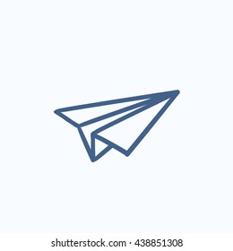 Paper airplane vector sketch icon isolated on background. Hand drawn Paper airplane icon. Paper airplane sketch icon for infographic, website or app.