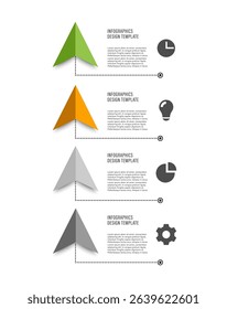 Paper airplane vector vertical infographic template with icons and place for data