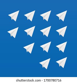 paper airplane white set illustration on blue background