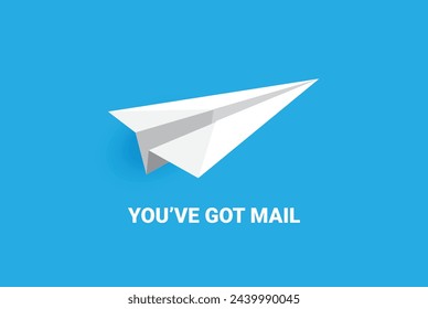 Paper airplane and You've got message writing as indicator of getting a text or an email. Vector illustration. 