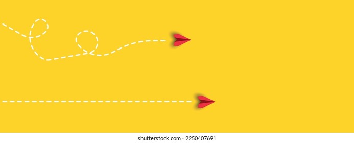 paper airplane.route, travel,traveler idea concepts.Different thinking, Business leader, personality development idea concept.