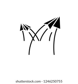 Paper airplanes black icon, vector sign on isolated background. Paper airplanes concept symbol, illustration 