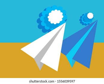 Paper Airplanes in the Blue and Yellow Color Background