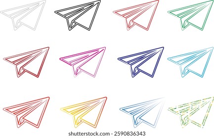 Paper airplanes, colorful origami, hand-drawn sketches, rainbow palette, simple line art, minimalist design, childhood nostalgia, playful doodles, geometric shapes, whimsical illustration, aviation th