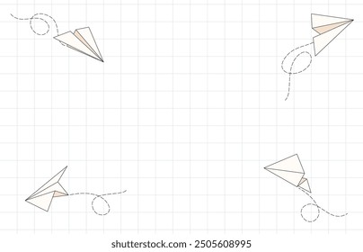 Papierflugzeuge in verschiedenen Winkeln. Fliegende Origamifiguren. Vektorgrafik