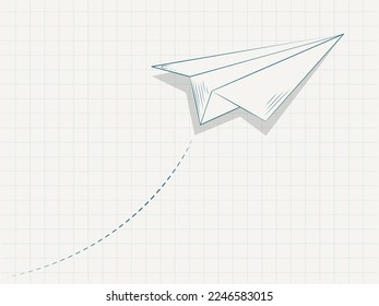 Paper airplanes doodle icon in school notebook background. plane Hand drawn sketch in vector illustration.