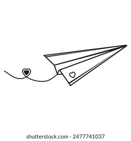 A paper airplanes in doodle style, black outline, isolated vector illustration on a white background