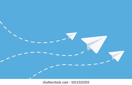Paper airplanes flying. Abstract banner. Message, change, trend, concept.