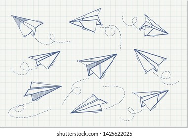 Paper airplanes flying  on blue sky , vector illustration