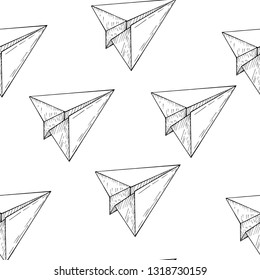 Paper airplanes are flying. Paper origami. Pattern, large format printing for a child's room. Wallpaper or wrapping paper. Printing on textile, fabric, cover. Seamless vector ornament.