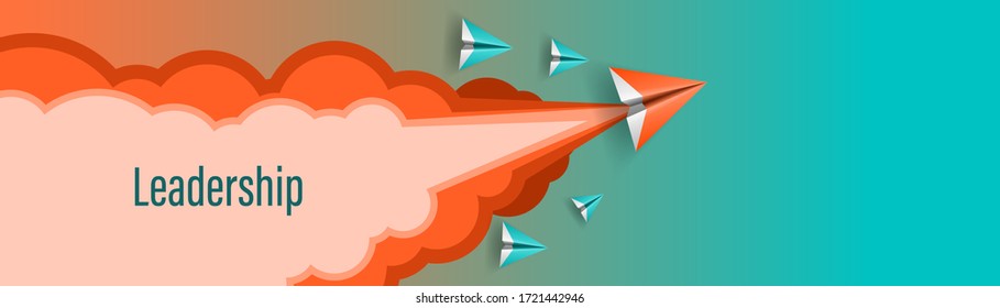 Paper airplanes flying up to sky and cloud to business success goal. Concept of leadership, innovation, inspiration and start up. Paper art style illustration vector for banner or website.