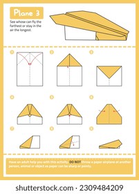 Paper Airplanes Folding Instructions, Origami, Kids Crafts, Step-by-Step Airplanes Tutorial, Vector Design, illustration, Interactive, Flight, Fun, Educational	