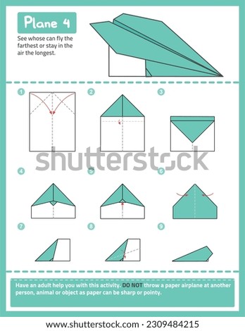 Paper Airplanes Folding Instructions, Origami, Kids Crafts, Step-by-Step Airplanes Tutorial, Vector Design, illustration, Interactive, Flight, Fun, Educational	
