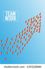 Paper airplanes in form of arrow shape flying from clouds on blue sky.Paper art style of business teamwork creative concept idea.Vector illustration