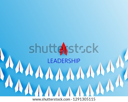 Paper airplanes in form of arrow shape flying from clouds on blue sky. Paper art style of business teamwork creative concept idea. Vector illustration