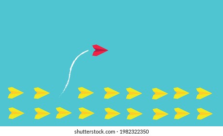Paper airplanes on blue background, business concept. red plane in different direction other business failure in different ways. leadership concept. Vector design EPS 10.