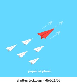 Paper airplanes on a blue background, business competition, isometric image