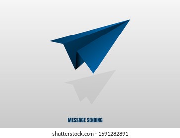 Paper Airplanes on gray background,origami Blue paper plane,with blue text is message sending,