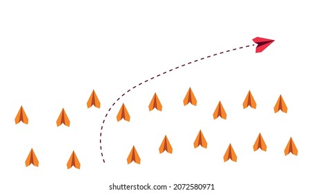 Paper airplanes on white background, business concept. red plane from other planes
flying in different directions. New idea, change, trend, courage and leadership concept. Vector design EPS 10.