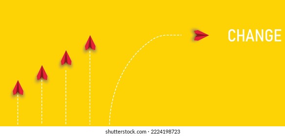 paper airplanes. red airplane changing path
It is moving towards change. business creativity new idea discovery innovation technology. new year idea concept.