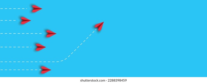 paper airplanes. red airplane changing path.Thinking different,Business leader,personality development idea concept.
 Project tracking, goal tracking, task completion purpose, idea concept.