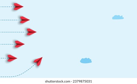 paper airplanes. red airplane changing path It is moving towards change. business creativity new idea discovery innovation technology. new year idea concept.