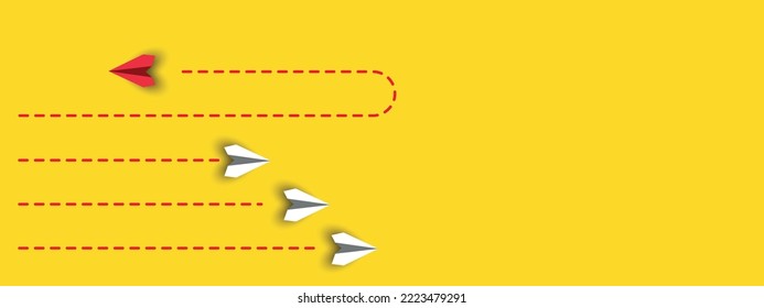 paper airplanes. red plane changing road. Thinking different, Business leader, personality development idea concept.
New ideas strategic thinking action taking idea concept.