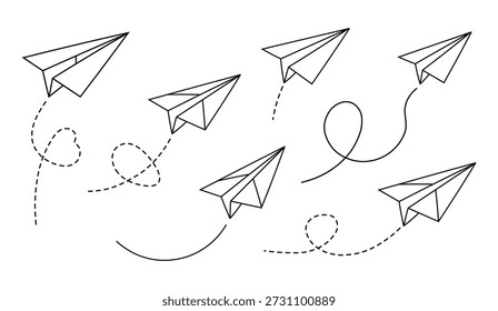 Paper airplanes soaring with various flight paths conveying travel and freedom concept
