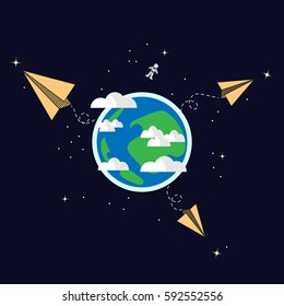 Paper airplanes in space