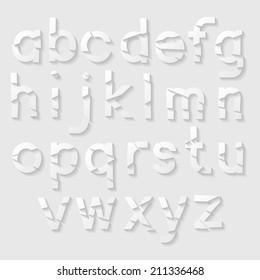 Paper alphabet with cut letters. Vector illustration. 
