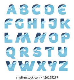 Paper alphabet letters with folded corner. Vector paper style typeface. Letter for card, app icon, corporate identity, label or poster.