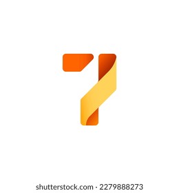 Paper alphabet origami font, for your logo design with shadow, multi-colored Arabic numeral 7, vector illustration 10EPS