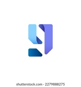 Paper alphabet origami font, for your logo design with shadow, multi-colored Arabic numeral 9, vector illustration 10EPS