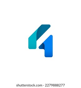 Paper alphabet origami font, for your logo design with shadow, multi-colored Arabic numeral 4, vector illustration 10EPS