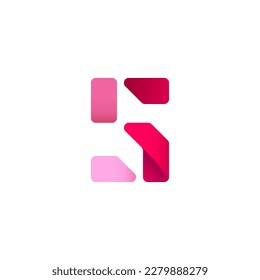 Paper alphabet origami font, for your logo design with shadow, multi-colored Arabic numeral 5, vector illustration 10EPS