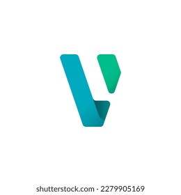 Paper alphabet origami font, for your logo design with shadow, multi-colored letter V, vector illustration 10EPS
