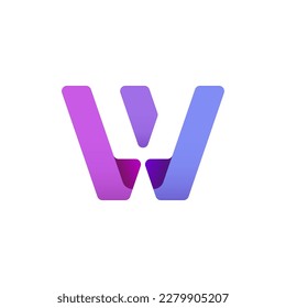Paper alphabet origami font, for your logo design with shadow, multi-colored letter W, vector illustration 10EPS