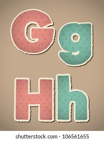 Paper Alphabet in retro style. Vector illustration. Eps10. G, H.
