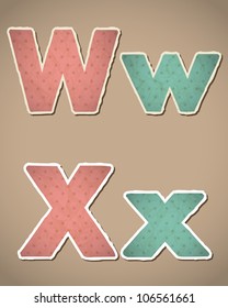 Paper Alphabet in retro style. Vector illustration. Eps10. W, X.