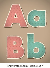 Paper Alphabet in retro style. Vector illustration. Eps10. A, B.