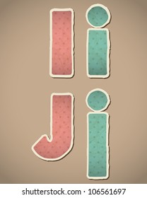 Paper Alphabet in retro style. Vector illustration. Eps10. I, J.