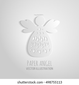  Paper angel on a white background. Paper christmas angel decoration vector design. Merry Christmas Angels Greeting Card. Vector template