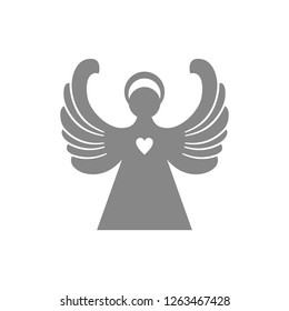 Paper angel is a simple form for cutting. Symmetrical static silhouette can be used for different designs. Christmas angel with a heart.