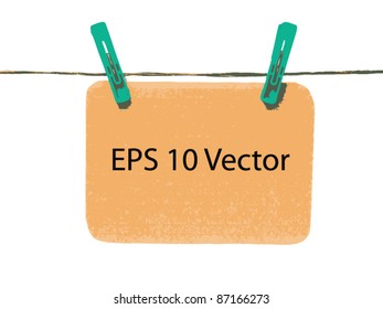Paper announcement with clothespin on wire. Vector format.